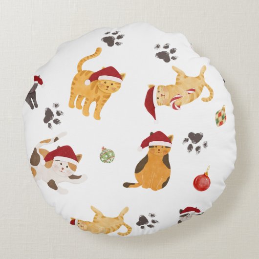 Cute Holiday Cat Pattern ラウンドクッション (裏面)