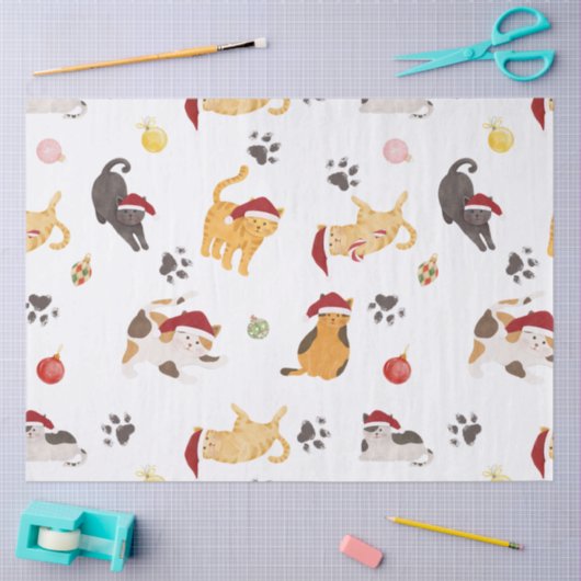 Cute Holiday Cat Pattern 薄葉紙 (クラフト)