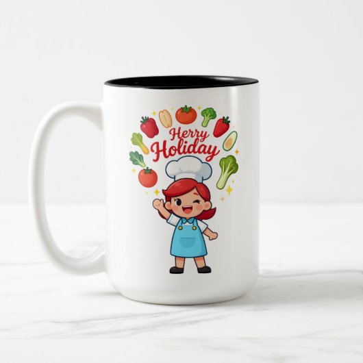 Cute Holiday Chef Mug with Festive Veggies ツートーンマグカップ (左)