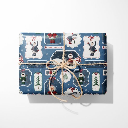 Cute Holiday Eskimo Tags Blue ラッピングペーパー