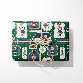 Cute Holiday Eskimo Tags Green ラッピングペーパー