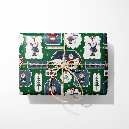Cute Holiday Eskimo Tags Green ラッピングペーパー