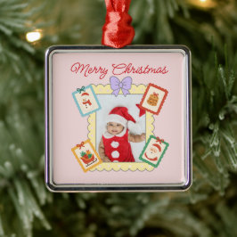 Cute Holiday Keepsake with Festive Pastel Frames  メタルオーナメント