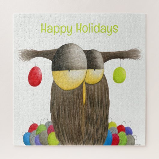 Cute Holiday Owl Illustration ジグソーパズル (縦)