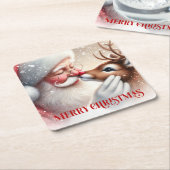 Cute Holiday Paper Coasters Santa and Rudolph スクエアペーパーコースター (アングル)