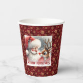 Cute Holiday Paper Cups Kids Santa Reindeer 紙コップ (正面)
