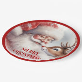 Cute Holiday Party Plates Santa and Rudolph ペーパープレート (アングル)