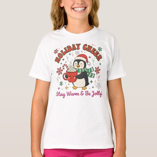 Cute Holiday Penguin with Cocoa & Cheer Tシャツ (正面)