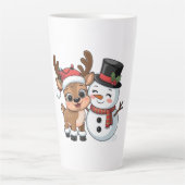 Cute Holiday Reindeer & Snowman カフェラテマグ (正面)