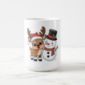 Cute Holiday Reindeer & Snowman コーヒーマグカップ (中央)