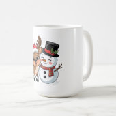 Cute Holiday Reindeer & Snowman コーヒーマグカップ (正面右)