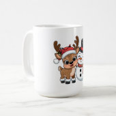 Cute Holiday Reindeer & Snowman コーヒーマグカップ (正面左)