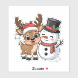 Cute Holiday Reindeer & Snowman シール