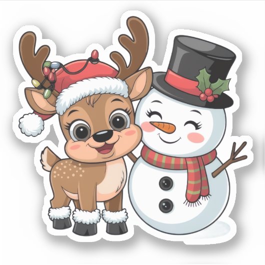 Cute Holiday Reindeer & Snowman シール (正面)