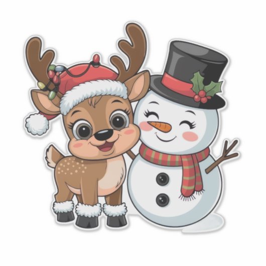 Cute Holiday Reindeer & Snowman シール (正面)