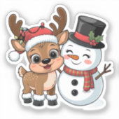 Cute Holiday Reindeer & Snowman シール (正面)