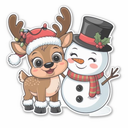 Cute Holiday Reindeer & Snowman シール (正面)