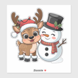 Cute Holiday Reindeer & Snowman シール