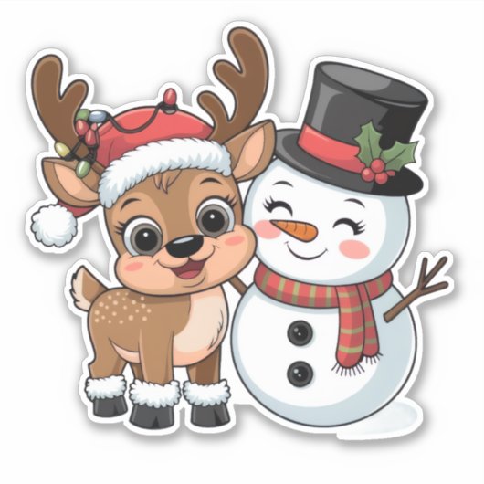 Cute Holiday Reindeer & Snowman シール (正面)
