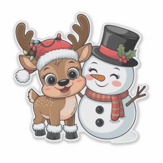 Cute Holiday Reindeer & Snowman シール (正面)
