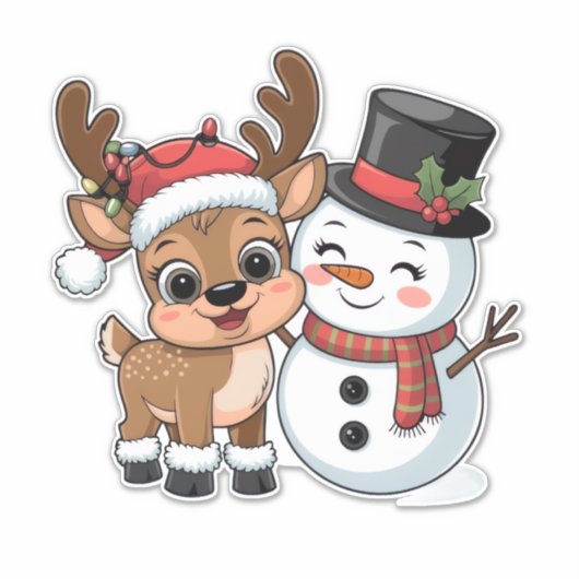 Cute Holiday Reindeer & Snowman シール (正面)