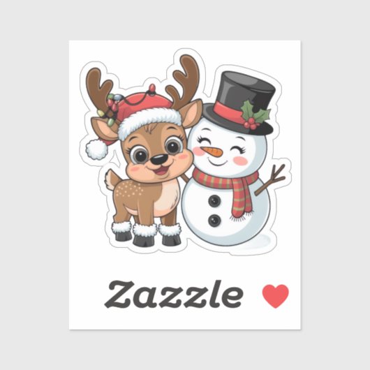 Cute Holiday Reindeer & Snowman シール (シート)