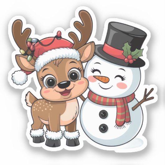 Cute Holiday Reindeer & Snowman シール (正面)