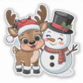 Cute Holiday Reindeer & Snowman シール (正面)
