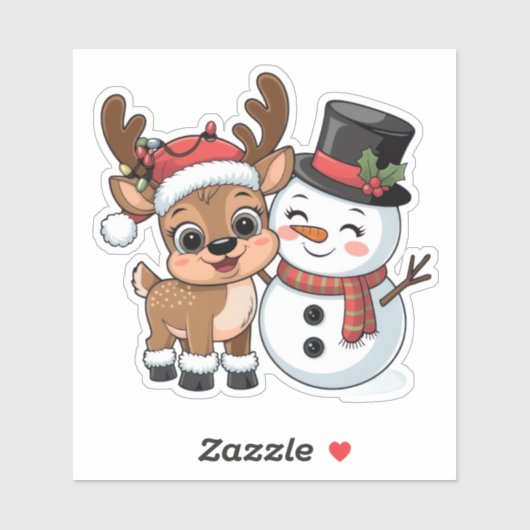 Cute Holiday Reindeer & Snowman シール (シート)