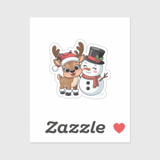Cute Holiday Reindeer & Snowman シール (シート)