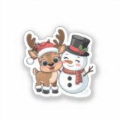 Cute Holiday Reindeer & Snowman シール (正面)