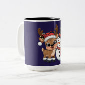 Cute Holiday Reindeer & Snowman ツートーンマグカップ (正面左)