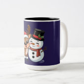Cute Holiday Reindeer & Snowman ツートーンマグカップ (正面右)