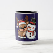 Cute Holiday Reindeer & Snowman ツートーンマグカップ (中央)