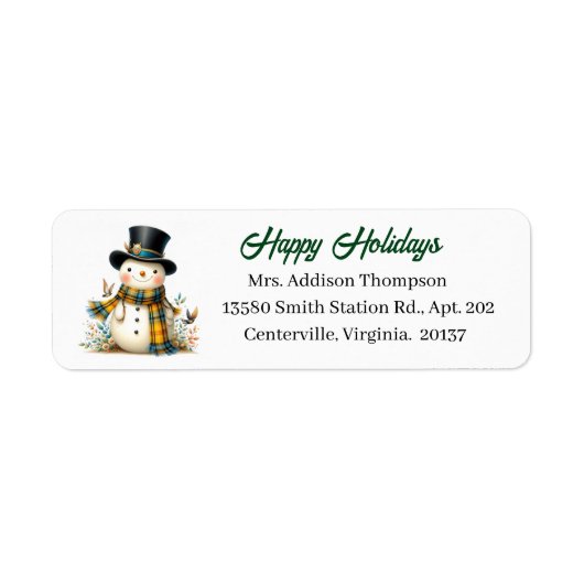 Cute Holiday Snowman Return Address Label ラベル (正面)