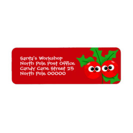 Cute Holly Berry Kids Christmas Address Label ラベル