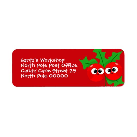Cute Holly Berry Kids Christmas Address Label ラベル (正面)