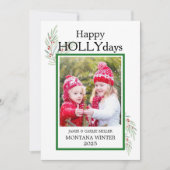 Cute Holly Leaves Happy HolIdays Kids Christmas シーズンカード (正面)