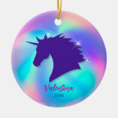 Cute holographic unicorn girly holiday keepsake セラミックオーナメント (正面)