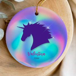 Cute holographic unicorn girly holiday keepsake セラミックオーナメント