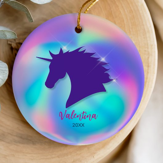 Cute holographic unicorn girly holiday keepsake セラミックオーナメント
