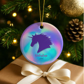 Cute holographic unicorn girly holiday keepsake セラミックオーナメント