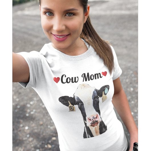 Cute Holstein Cow Heart Mom Dairy Farm Women Tシャツ