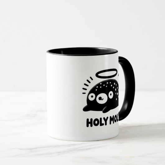 Cute “Holy Moly” Angel Mole Mug – Funny Animal  マグカップ (正面右)
