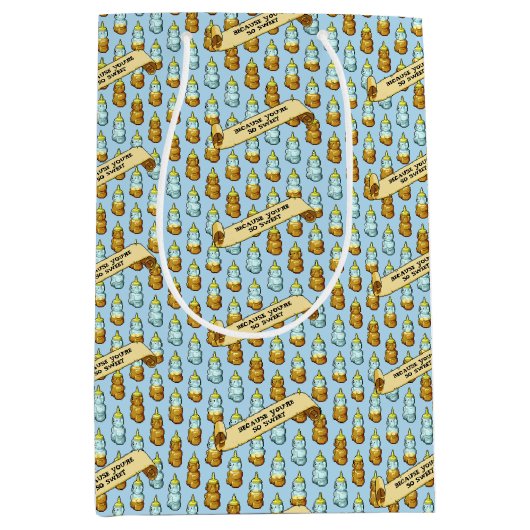 Cute Honey Bear Because You're So Sweet 80s Retro ミディアムペーパーバッグ (正面)