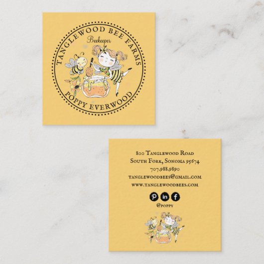 Cute Honey Bee Apiary Beekeeper Honey Products  スクエア名刺 (正面/裏面)
