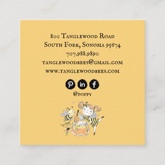 Cute Honey Bee Apiary Beekeeper Honey Products  スクエア名刺 (裏面)