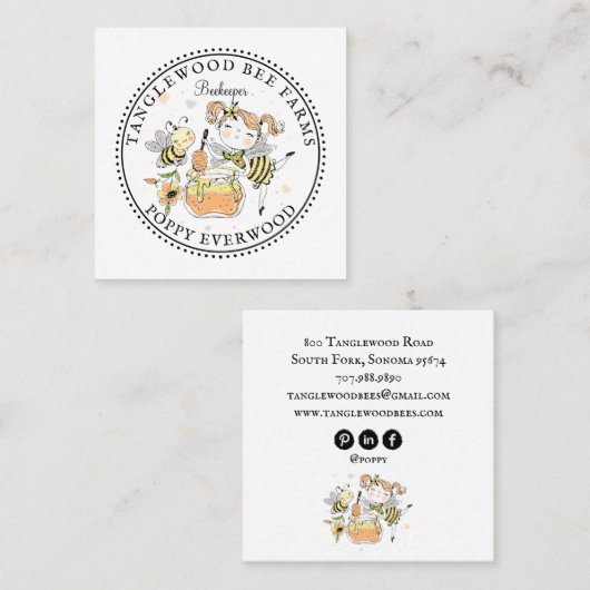 Cute Honey Bee Apiary Beekeeper Honey Products スクエア名刺 (正面/裏面)