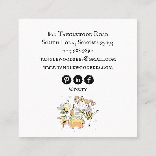 Cute Honey Bee Apiary Beekeeper Honey Products  スクエア名刺 (裏面)