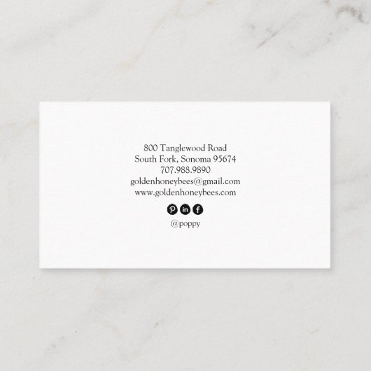 Cute Honey Bee Apiary Beekeeper Honey Products  名刺 (裏面)